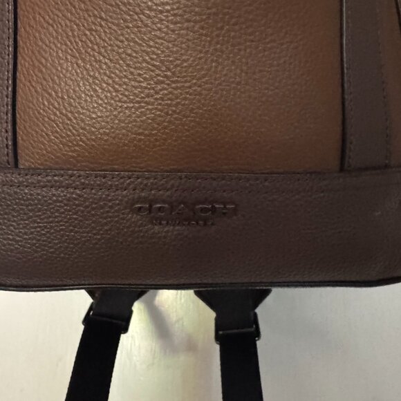 Coach Mens two  tone Brown Pebbled Leather Backpack - Picture 5 of 8